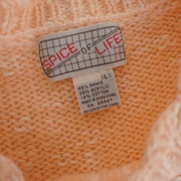 Vintage Spice Of Life Peach Knit w Beaded Pearls Cable Knit Sweater L - Picture 11 of 11